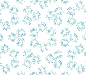 Vector seamless pattern from continuous line drawing fish on white background