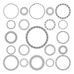 Vector set of round and circular decorative patterns for design frame. Black geometric frame