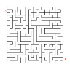 Abstract square labyrinth with a black stroke. An interesting game for children and adults. Simple flat vector illustration isolated on white background.