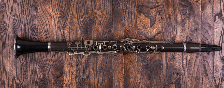 clarinet on a wooden background