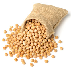 dried chickpeas in the sack, isolated on white