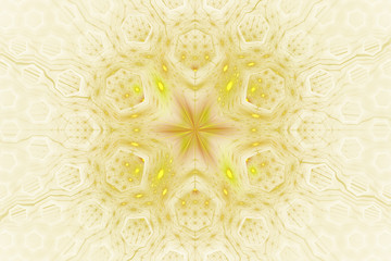 Beautiful fractal flower pattern - yellow background, Fractal circle fantasy pattern - golden and white