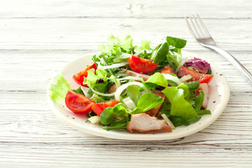 Fresh vegetables and chicken salad