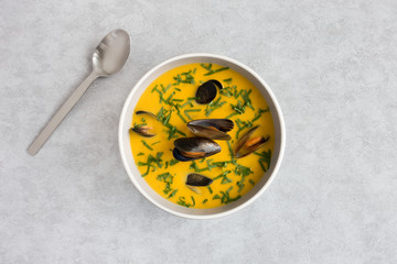 Obraz na płótnie Canvas Butternut Squash Soup with Mussels