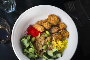 .Rice with chicken in creamy curry