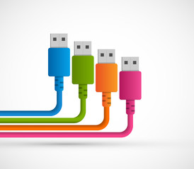 Usb plugs with cord on white background. Vector illustration.