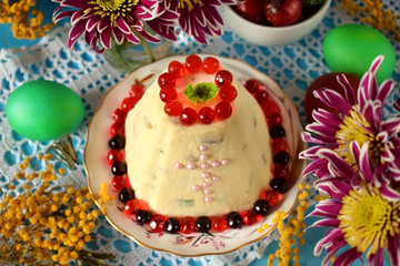 Paskha. Cottage cheese dessert with candied fruits. Traditional meal for Easter holidays