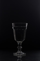 glass of water on black background