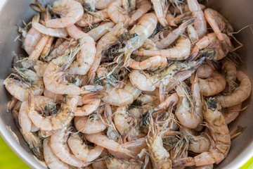 Raw prawns ready to be fried