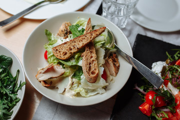 salad with bread and vegetables