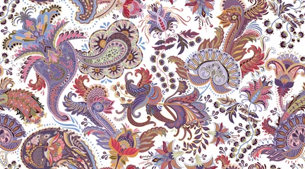 Schilderijen op glas Colorful Paisley pattern for textile, cover, wrapping paper, web. Ethnic vector wallpaper with decorative elements. Indian decorative backdrop © sunny_lion