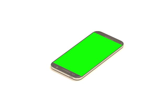 smartphone on a white background with a chroma key on the display and marks for the perspective
