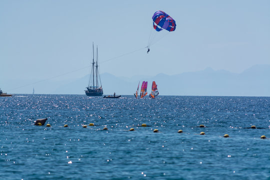 Group of windsurfers is Red sea near Eilat, Israel