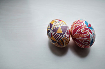 Collection of photos perfect colorful handmade easter eggs isolated on a white