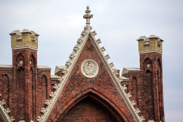 KALININGRAD, RUSSIA, 24 MARCH, 2018: The Brandenburg Gate, an old German architectural monument