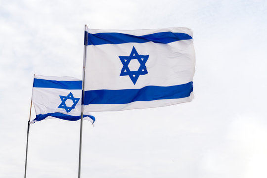 Flag of State of Israel, white-blue with Star of David, Magen David, 70 years of Israel state