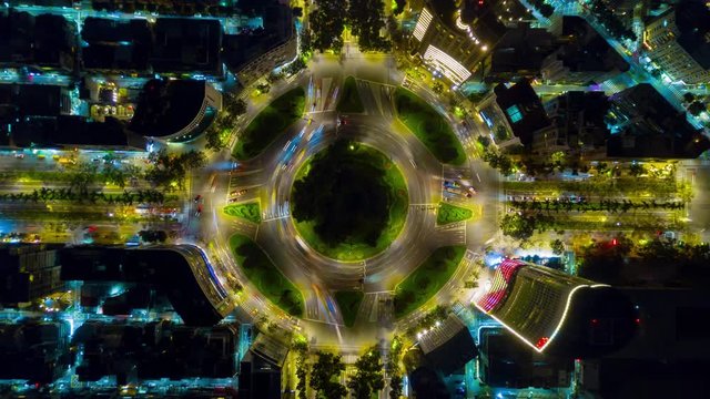 night illumination taipei city traffic circle aerial panorama 4k timelapse taiwan

