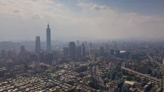 sunny day taipei cityscape downtown aerial panorama 4k timelapse taiwan
