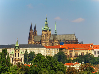 Naklejka premium Cityscape with The Prague Castle and The Saint Vitus Cathedral in Prague, Czech Republic