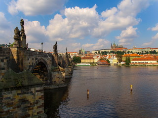 The Charles Bridge over the Vltava River in Prague, Czech Republic