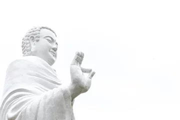 Papier Peint photo Bouddha Statue de Bouddha debout avec le geste du bras droit levé de Vitarka Mudra isolé sur blanc. Bouddha apaisé et obtenu l& 39 illumination montrant le différend, expliquant la transmission de l& 39 enseignement