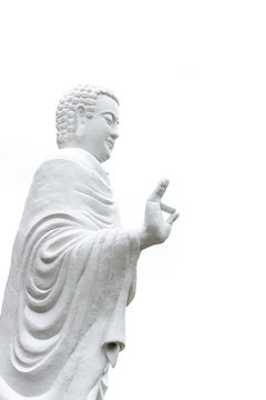 recommend clip art: Statue Of Buddha standing with raised right arm gesture of Vitarka Mudra isolated on white. Pacified and obtained enlightenment Buddha showing Dispute, Explaining Teaching Transmission