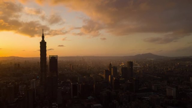 sunset taipei cityscape famous tower downtown aerial panorama 4k timelapse taiwan

