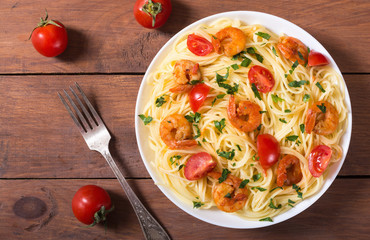 Spaghetti with shrimps