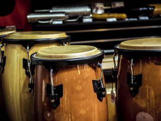 close up wooden handdrums in the studio