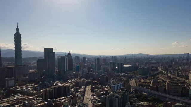 sunny day taipei cityscape famous tower traffic streets aerial panorama 4k timelapse taiwan
