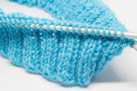 Knitting with a blue wool