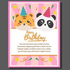 happy birthday theme poster with tiger and panda
