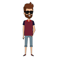 young man with beard and sunglasses avatar character vector illustration design