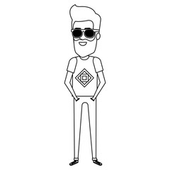 young man with beard and sunglasses avatar character vector illustration design