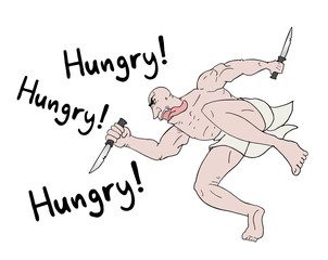 Crazy hungry man draw