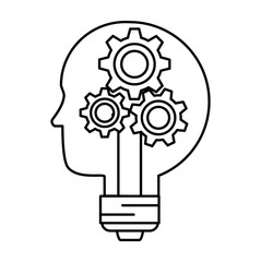 bulb light idea with profile and gears vector illustration design