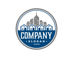 Housing on the Center of City with Skyscrapers Symbol Real Estate Circle Logo Vector