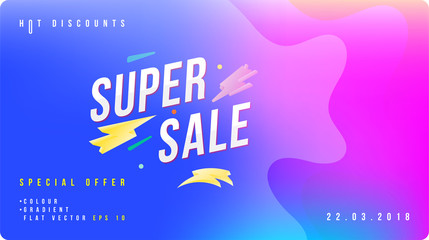 Super sale discount banner with fluid style. Template for design advertising and poster on liquid and colour background. Flat vector illustration EPS 10