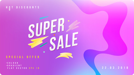 Super sale discount banner with fluid style. Template for design advertising and poster on liquid and colour background. Flat vector illustration EPS 10