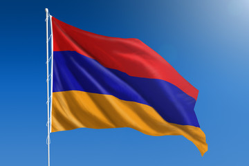 Armenia flag in front of a clear blue sky