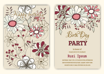 Happy birthday on floral background in colorful theme.