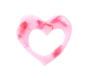 Heart shape made of sweet jam on white background