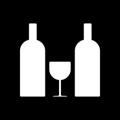 glass and bottles icon. White icon on black background. Inversion