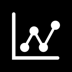 Growing graph line icon. White icon on black background. Inversion