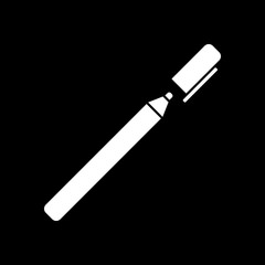 Pen or marker icon. White icon on black background. Inversion