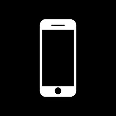 mobile phone icon. White icon on black background. Inversion