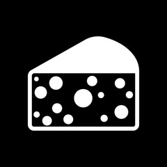 piece of cheese icon. White icon on black background. Inversion