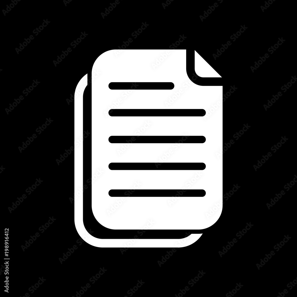 Poster document simple icon. white icon on black background. inversion
