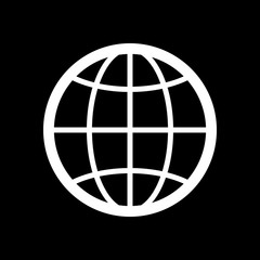 globe, planet. simple silhouette. White icon on black background. Inversion