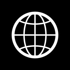 globe, planet. simple silhouette. White icon on black background. Inversion